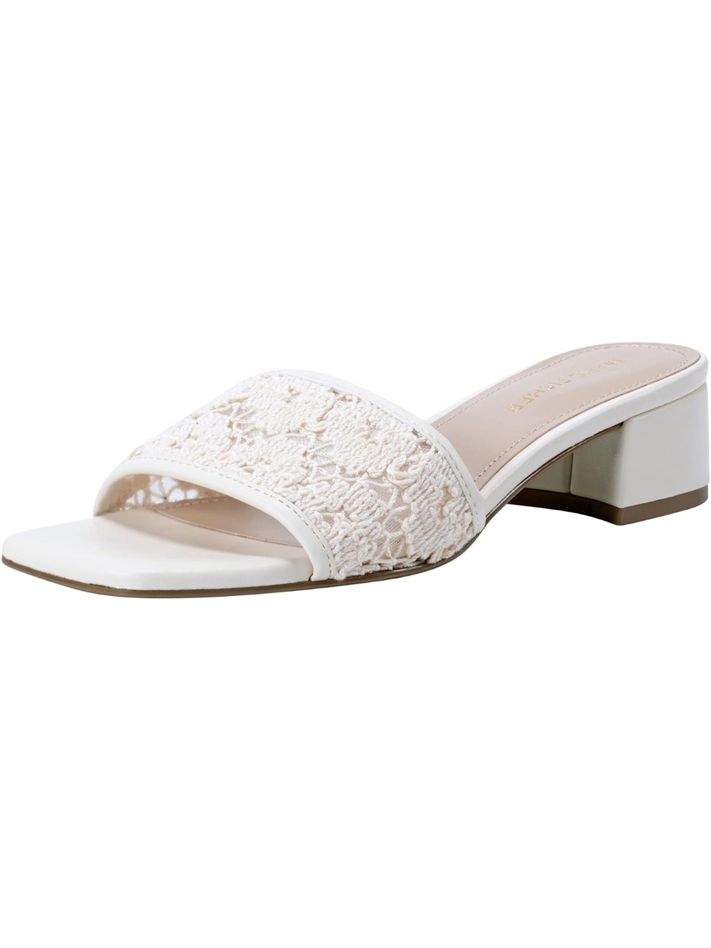 Marc Fisher Women’s White Lace Block Heel Slide Sandal